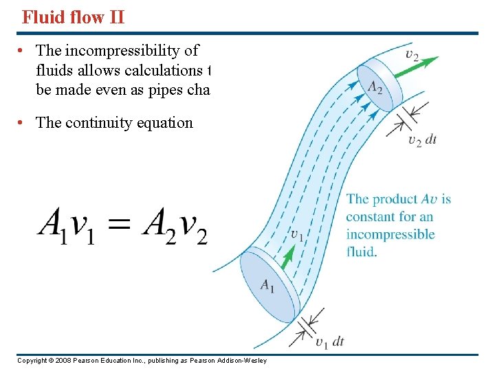 Fluid flow II • The incompressibility of fluids allows calculations to be made even