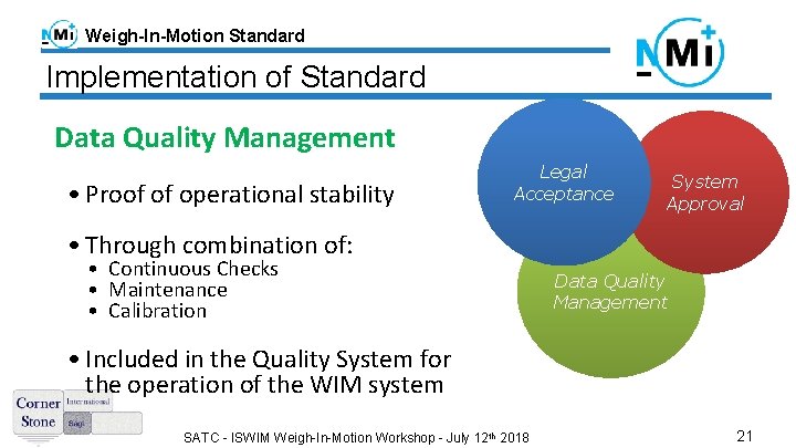 Weigh-In-Motion Standard Implementation of Standard Data Quality Management • Proof of operational stability Legal