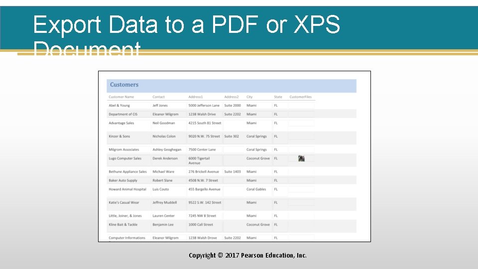 Export Data to a PDF or XPS Document Copyright © 2017 Pearson Education, Inc.
