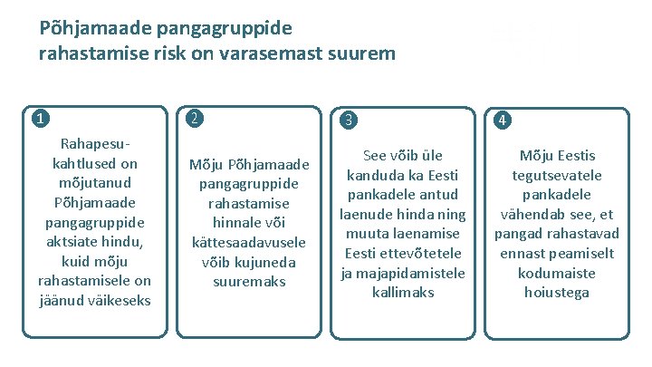 Põhjamaade pangagruppide rahastamise risk on varasemast suurem ❶ Rahapesukahtlused on mõjutanud Põhjamaade pangagruppide aktsiate