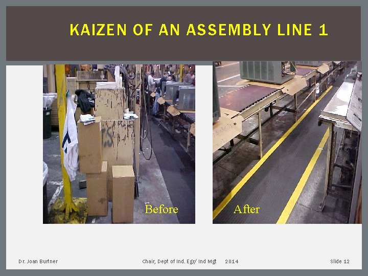 KAIZEN OF AN ASSEMBLY LINE 1 Before Dr. Joan Burtner Chair, Dept of Ind.