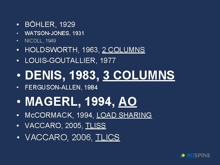  • BÖHLER, 1929 • WATSON-JONES, 1931 • NICOLL, 1949 • HOLDSWORTH, 1963, 2