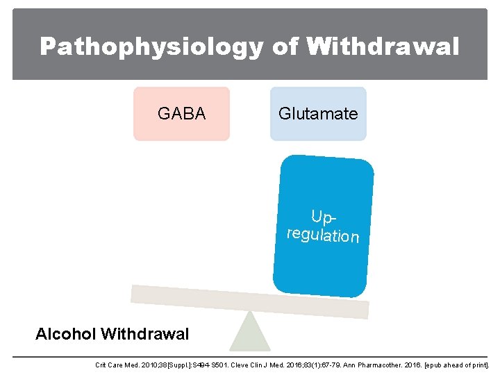 Pathophysiology of Withdrawal GABA Glutamate Upregulation Alcohol Withdrawal Crit Care Med. 2010; 38[Suppl. ]: