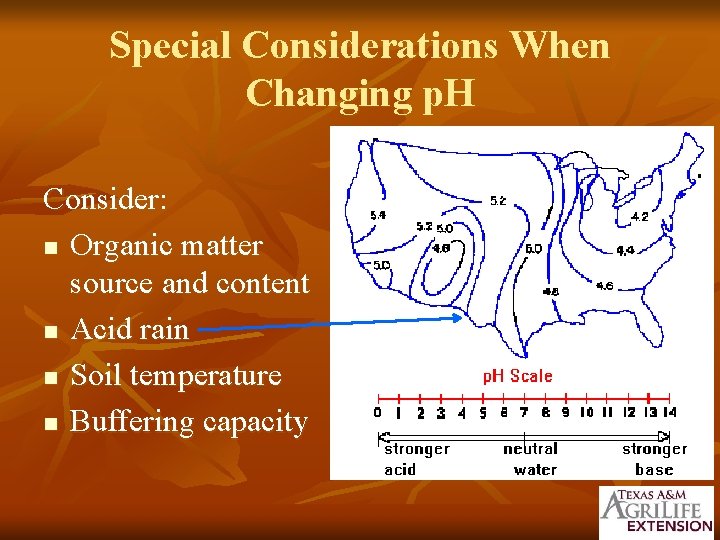 Special Considerations When Changing p. H Consider: n Organic matter source and content n