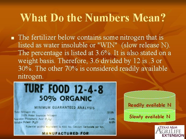 What Do the Numbers Mean? n The fertilizer below contains some nitrogen that is
