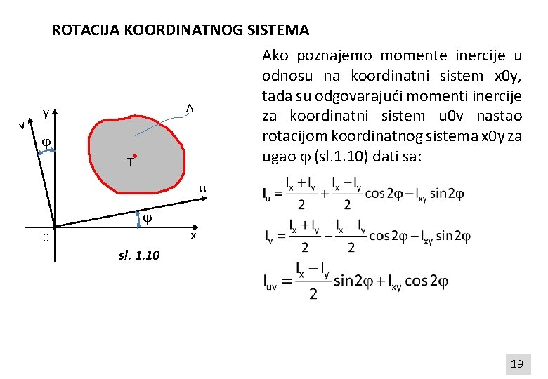 ROTACIJA KOORDINATNOG SISTEMA Ako poznajemo momente inercije u odnosu na koordinatni sistem x 0