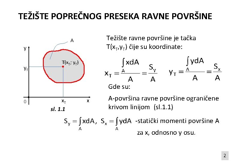 TEŽIŠTE POPREČNOG PRESEKA RAVNE POVRŠINE Težište ravne površine je tačka T(x. T, y. T)