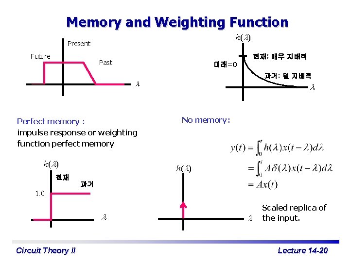 Memory and Weighting Function h( ) Present Future 현재: 매우 지배적 Past 미래=0 과거: