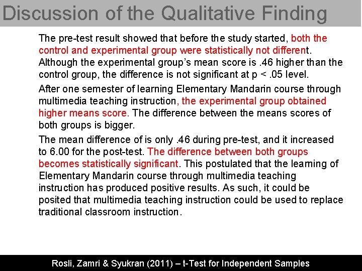 Discussion of the Qualitative Finding The pre-test result showed that before the study started,