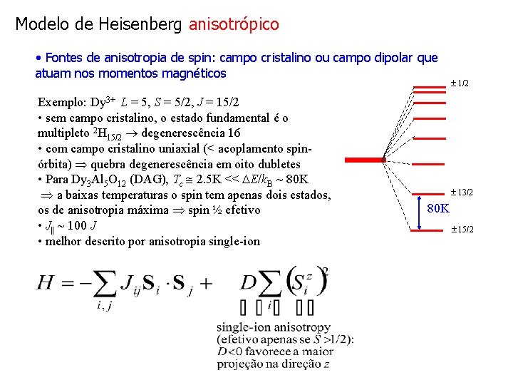 Modelo de Heisenberg anisotrópico • Fontes de anisotropia de spin: campo cristalino ou campo