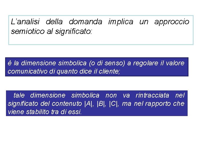 L’analisi della domanda implica un approccio semiotico al significato: è la dimensione simbolica (o