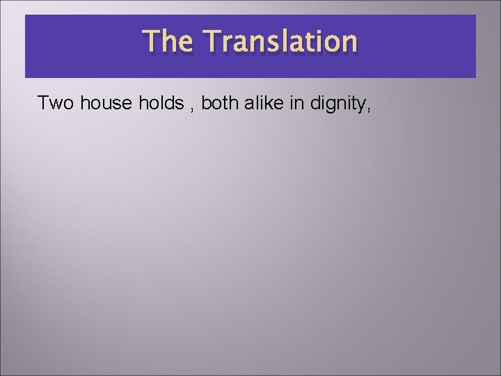 The Translation Two house holds , both alike in dignity, 