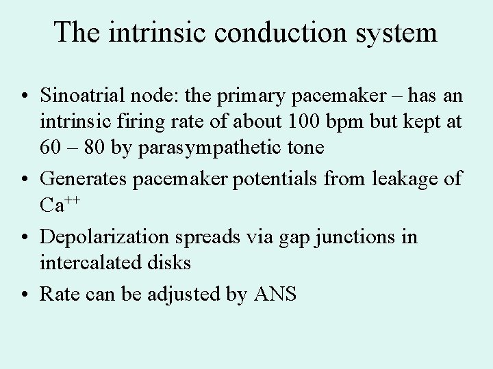 The intrinsic conduction system • Sinoatrial node: the primary pacemaker – has an intrinsic The intrinsic conduction system • Sinoatrial node: the primary pacemaker – has an intrinsic