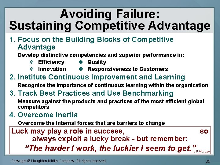 Avoiding Failure: Sustaining Competitive Advantage 1. Focus on the Building Blocks of Competitive Advantage