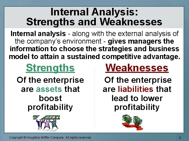 Internal Analysis: Strengths and Weaknesses Internal analysis - along with the external analysis of