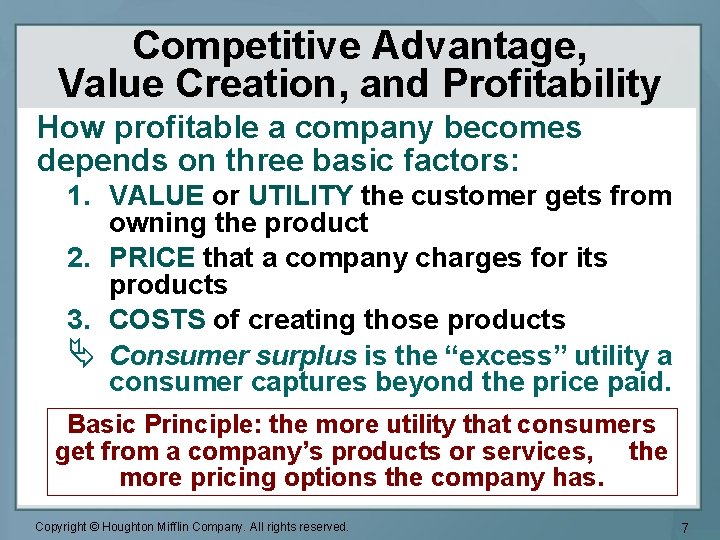 Competitive Advantage, Value Creation, and Profitability How profitable a company becomes depends on three