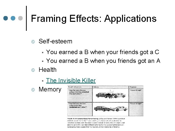 Framing Effects: Applications Self-esteem You earned a B when your friends got a C