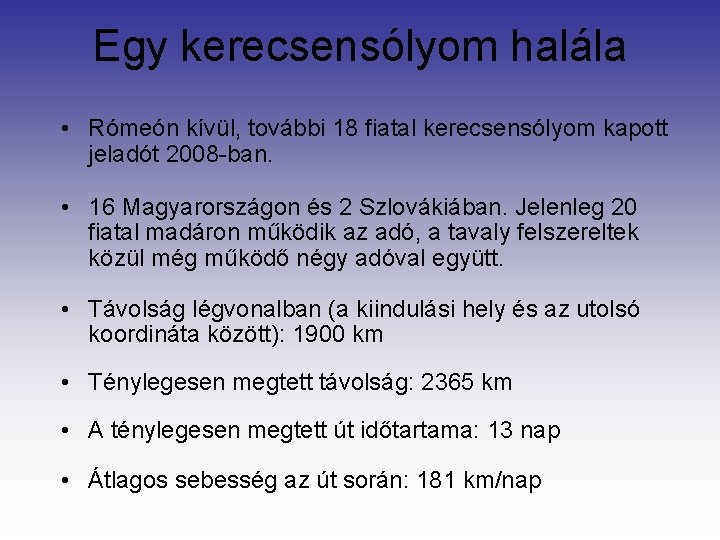 Egy kerecsensólyom halála • Rómeón kívül, további 18 fiatal kerecsensólyom kapott jeladót 2008 -ban.