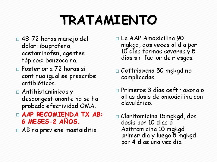 TRATAMIENTO � � � 48 -72 horas manejo del dolor: ibuprofeno, acetaminofen, agentes tópicos: