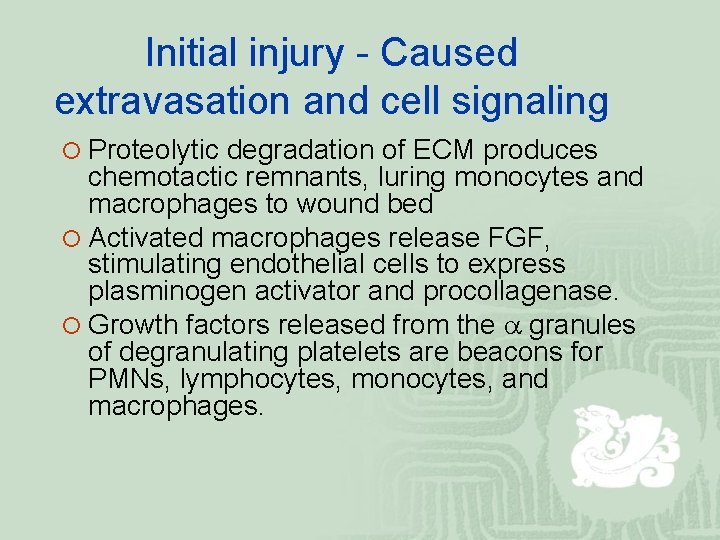 Initial injury - Caused extravasation and cell signaling ¡ Proteolytic degradation of ECM produces