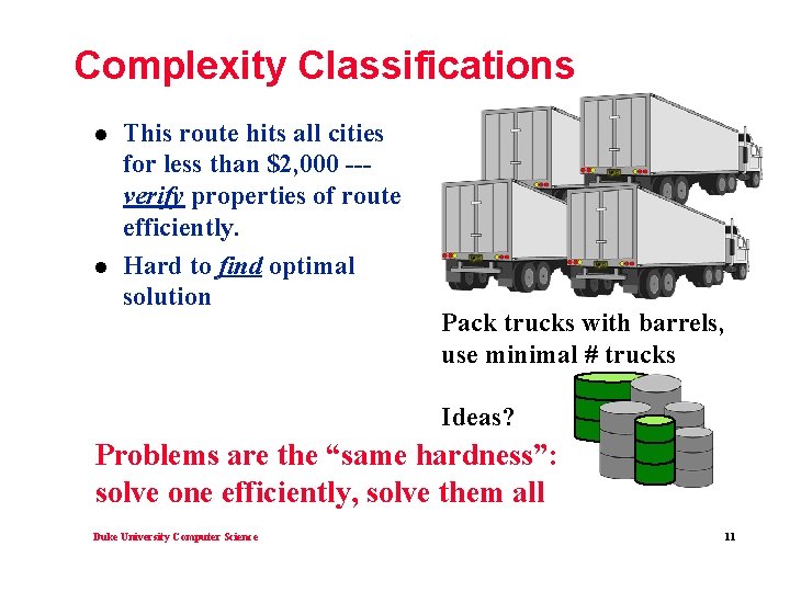 Complexity Classifications l l This route hits all cities for less than $2, 000