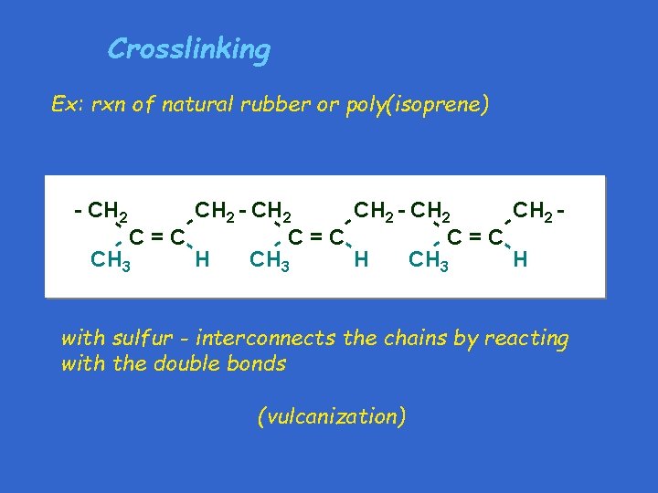 Crosslinking Ex: rxn of natural rubber or poly(isoprene) CH - CH 2 CH - Crosslinking Ex: rxn of natural rubber or poly(isoprene) CH - CH 2 CH -