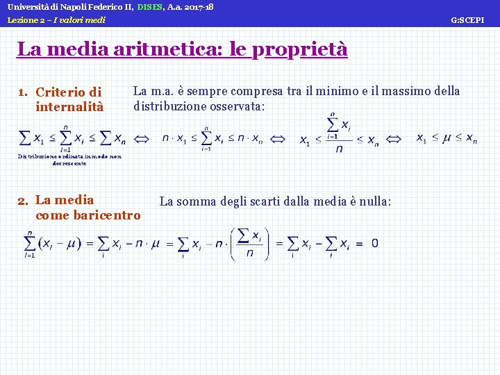 Università di Napoli Federico II, DISES, A. a. 2017 -18 Lezione 2 – I