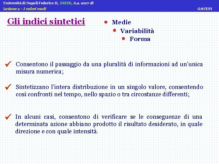 Università di Napoli Federico II, DISES, A. a. 2017 -18 Lezione 2 – I