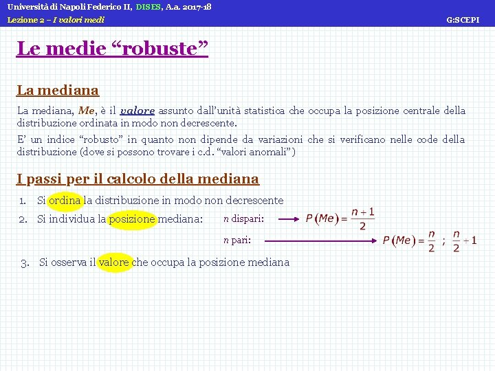 Università di Napoli Federico II, DISES, A. a. 2017 -18 Lezione 2 – I