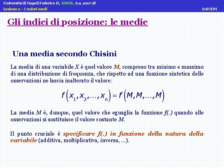 Università di Napoli Federico II, DISES, A. a. 2017 -18 Lezione 2 – I