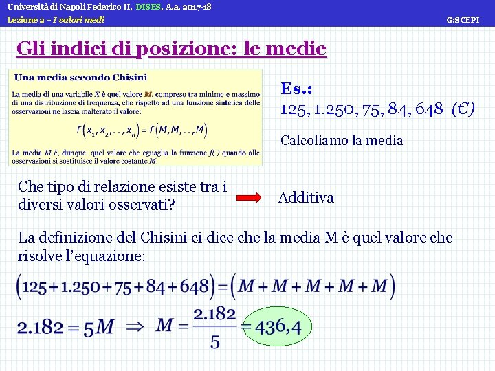 Università di Napoli Federico II, DISES, A. a. 2017 -18 Lezione 2 – I