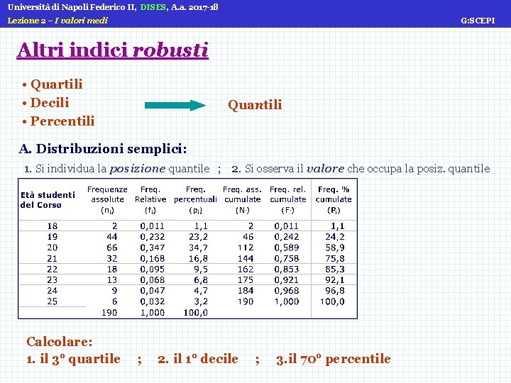 Università di Napoli Federico II, DISES, A. a. 2017 -18 Lezione 2 – I