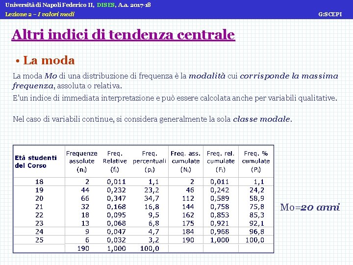 Università di Napoli Federico II, DISES, A. a. 2017 -18 Lezione 2 – I