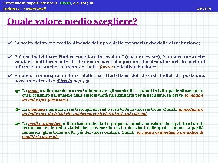 Università di Napoli Federico II, DISES, A. a. 2017 -18 Lezione 2 – I