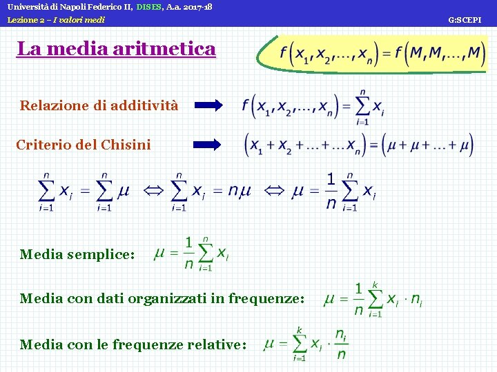 Università di Napoli Federico II, DISES, A. a. 2017 -18 Lezione 2 – I