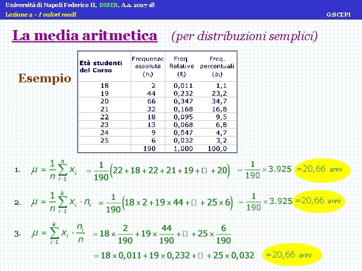 Università di Napoli Federico II, DISES, A. a. 2017 -18 Lezione 2 – I