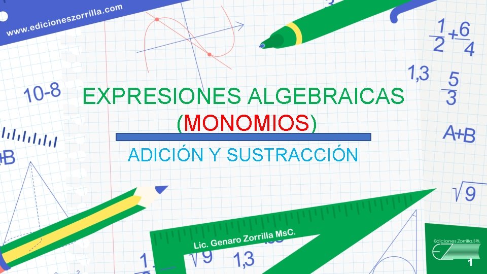 EXPRESIONES ALGEBRAICAS (MONOMIOS) ADICIÓN Y SUSTRACCIÓN 1 