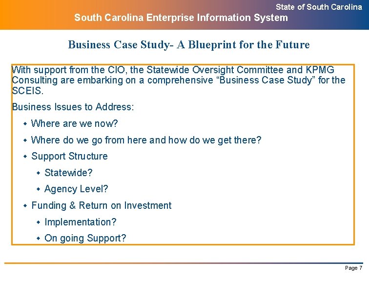 State of South Carolina Enterprise Information System Business Case Study- A Blueprint for the