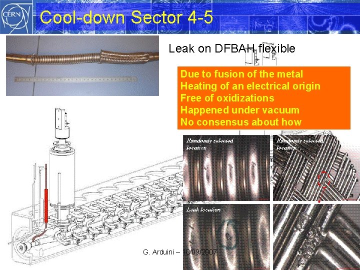 Cool-down Sector 4 -5 Leak on DFBAH flexible Due to fusion of the metal