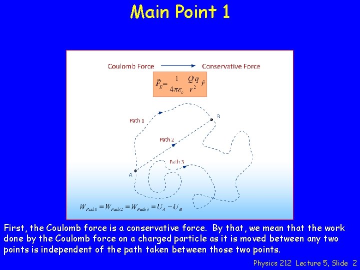 Main Point 1 First, the Coulomb force is a conservative force. By that, we