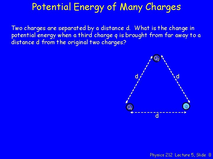 Potential Energy of Many Charges Two charges are separated by a distance d. What