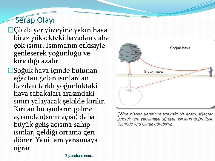 Serap Olayı �Çölde yer yüzeyine yakın hava biraz yüksekteki havadan daha çok ısınır. Isınmanın