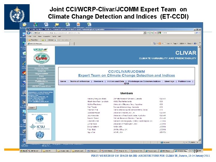 Joint CCl/WCRP-Clivar/JCOMM Expert Team on Climate Change Detection and Indices (ET-CCDI) 19 FIRST WORKSHOP