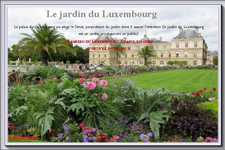 Le jardin du Luxembourg Le palais du Luxembourg où siège le Sénat, propriétaire du