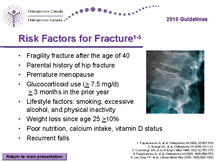2010 Guidelines Risk Factors for Fracture 1 -5 • • Fragility fracture after the
