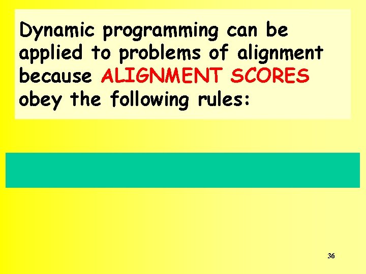 Dynamic programming can be applied to problems of alignment because ALIGNMENT SCORES obey the