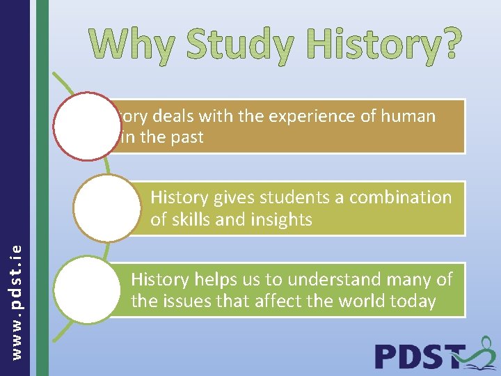 History deals with the experience of human life in the past www. pdst. ie