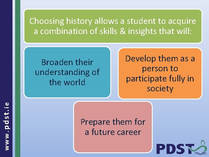 Choosing history allows a student to acquire a combination of skills & insights that