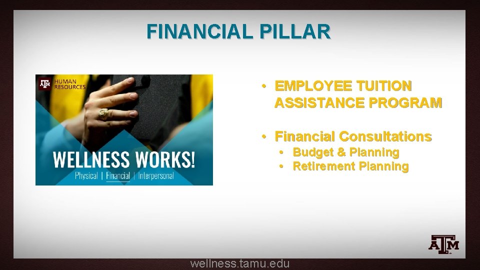 FINANCIAL PILLAR • EMPLOYEE TUITION ASSISTANCE PROGRAM • Financial Consultations • Budget & Planning