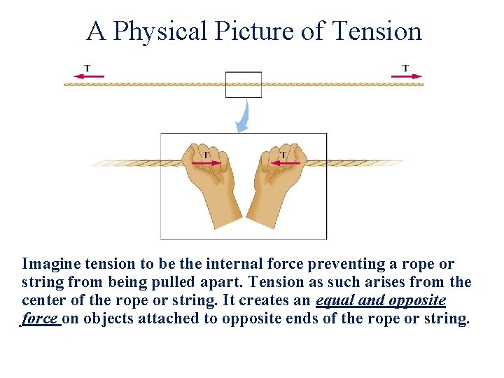 A Physical Picture of Tension Imagine tension to be the internal force preventing a